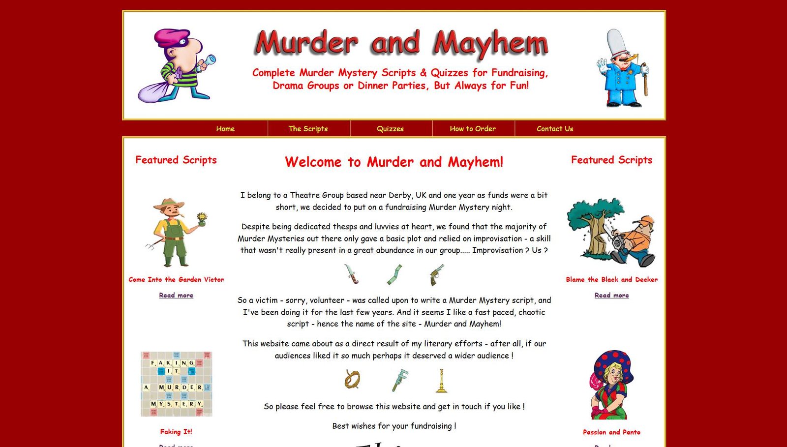 Murder and Mayhem website shown on screen